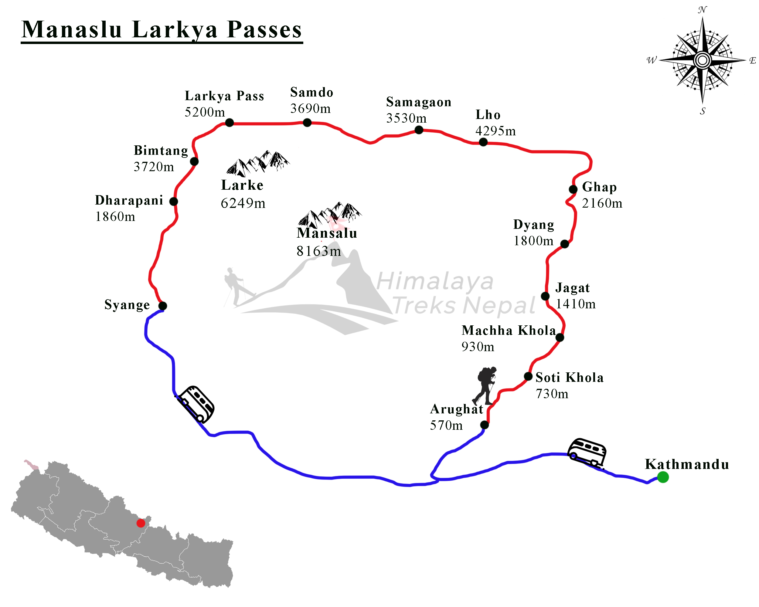 Manaslu Larkya Pass map